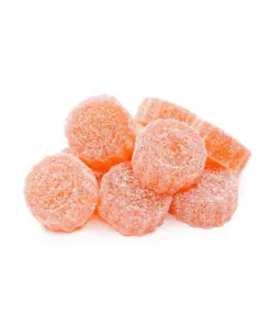 One Stop Peach Lemonade THC gummies, 10 gummies with 50mg THC each, refreshing cannabis edible with smooth and lasting effects