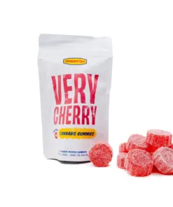 One Stop Very Cherry THC gummies, 10 gummies with 50mg THC each, flavorful cannabis edible for powerful effects and relaxation