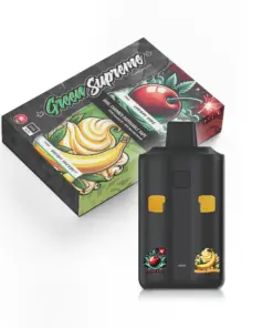 The Green Supreme 6g Dual Chamber Vape Pen combines two premium strains, Cherry Bomb and Banana Sherbet, in one sleek device. Crafted by Green Supreme, a trusted BC-based extraction brand, this rechargeable USB-C pen delivers 6 grams of pure, high-quality extract with rich flavour and smooth effects.