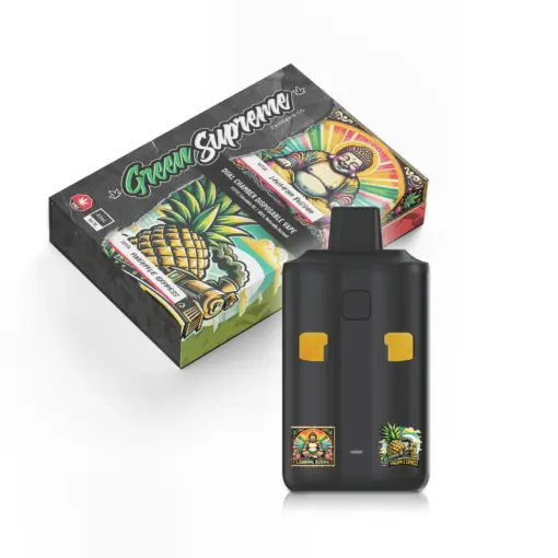 Double the tropical punch with Laughing Buddha and Pineapple Express. Green Supreme’s 6g dual chamber vape delivers fruity flavours and uplifting effects, crafted by one of BC’s most trusted extraction brands.