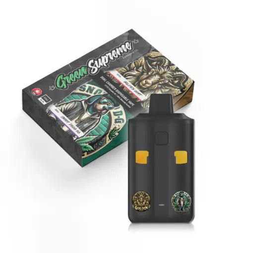 The Green Supreme 6g Dual Chamber Vape Pen brings you the uplifting Golden Goat and the relaxing Snoop Dogg OG in one powerful, USB-C rechargeable device. With 6 grams of premium extract from Green Supreme, BC’s trusted name in cannabis extractions, this pen offers smooth flavour, balanced effects, and dependable quality.