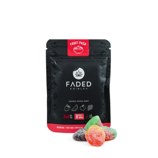 Faded Edibles – Fruit Pack 240mg THC Get ready for a burst of pure fruity goodness with Faded Cannabis Co.’s Fruit Pack gummies.