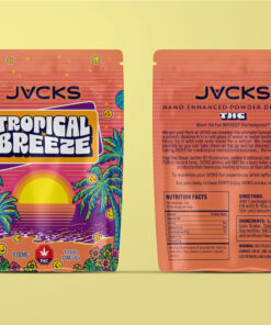 Escape to the tropics with JACKS Tropical Breeze 100mg THC Drink Mix. Each pack includes 10 sachets at 10mg THC each, delivering fast-acting effects in just 10–15 minutes.