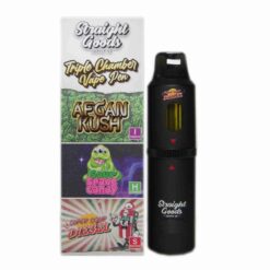 The Straight Goods 9g Triple Chamber Vape delivers three premium strains in one device: Afghan Kush, Sour Space Candy, and Super Sour Diesel. A powerful, convenient 3-in-1 cart with 3g per chamber.