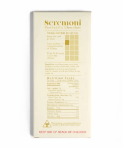 Seremoni Psilocybin Chocolate Bar (3000mg) - Sea Salt A masterful blend of fair trade organic cocoa, sea salt and Golden Teacher mushrooms.  Aromatic and complex flavour profile.  Tempered chocolate in easy to use bar.