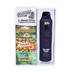 ALL NEW 3 Gram + 3 Gram + 3 Gram Triple Chamber Vapes by Straight Goods Supply Co. Our classic blend of 95% solvent-less Delta-9 THC Distillate and 5% Organic Terpenes available in 8 new craft flavors that’ll knock your socks right off!