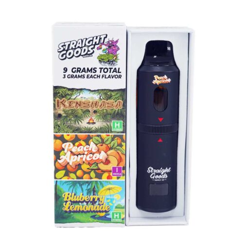 ALL NEW 3 Gram + 3 Gram + 3 Gram Triple Chamber Vapes by Straight Goods Supply Co. Our classic blend of 95% solvent-less Delta-9 THC Distillate and 5% Organic Terpenes available in 8 new craft flavors that’ll knock your socks right off!