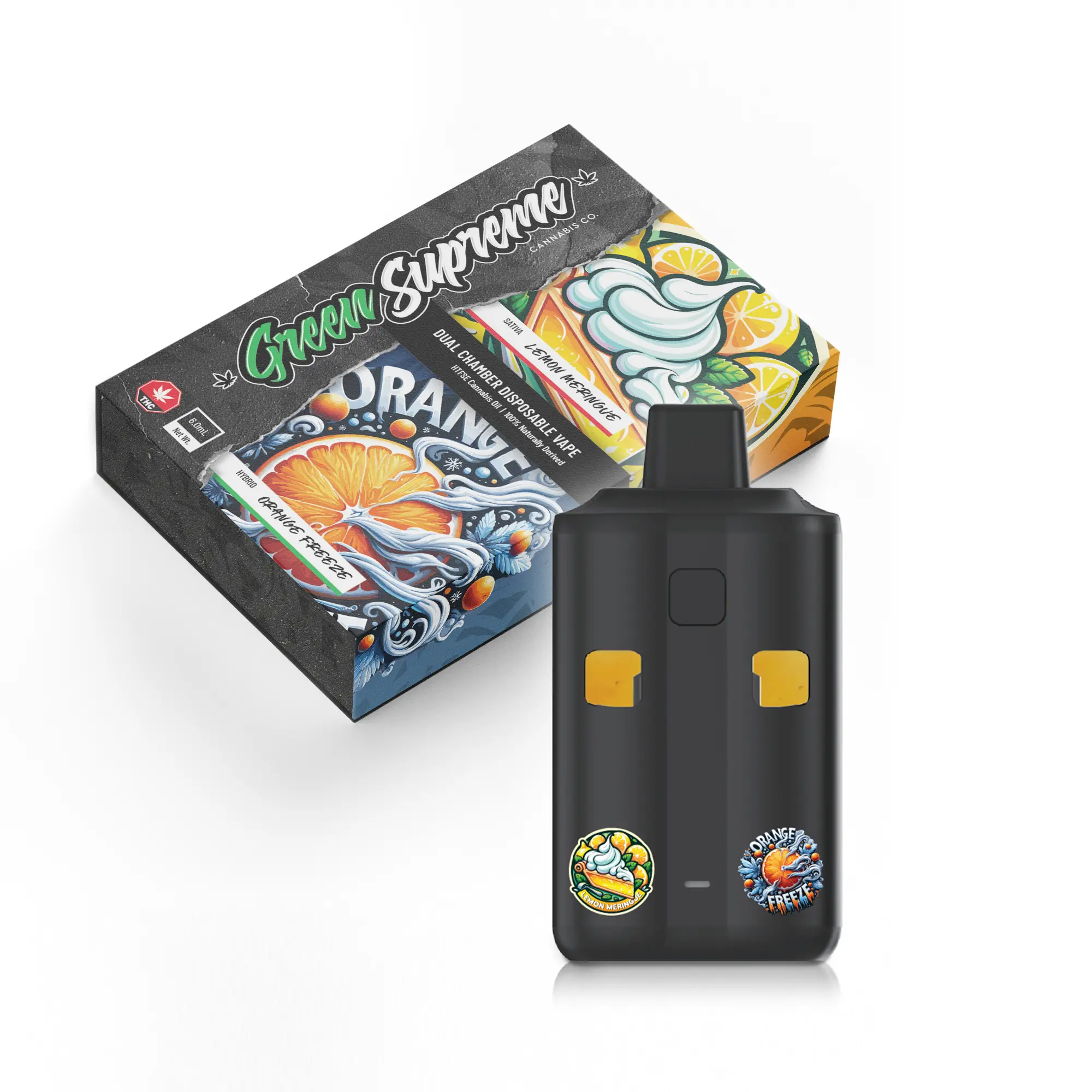 Green Supreme 6g Dual Chamber Vape Pen - Lemon Meringue x Orange Freeze